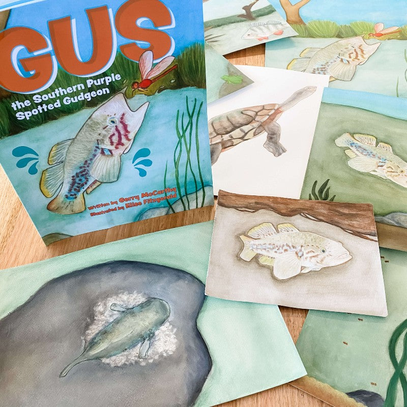 Epic kits explore play imagine create. Small world play, sensory play. Gus the Southern purple spotted gudgeon book. Extinct fish. Fish breeding programs. Wetlands, billabongs. Endangered native fish.