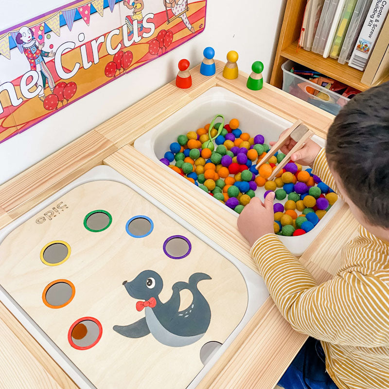 epic-kits-small-world-sensory-play-ideas-toddler-play-ikea-flisat-table-trofast-insert-felt-balls-flisat-inserts-australia-flisat-trofast-tub-inserts-rainbow-seal-colours