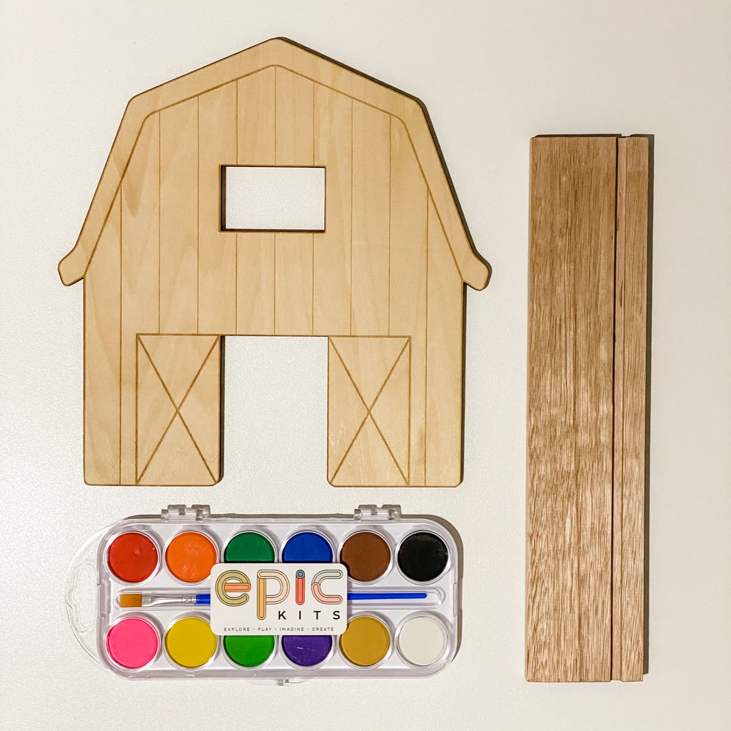Epic kits explore play imagine create. Small world play, sensory play. Toddler play ideas. Natural eco-friendly play ideas. Sensory play kits. Sensory play ideas. Watercolour paint. Wooden toys. Small world background. Farm barn.