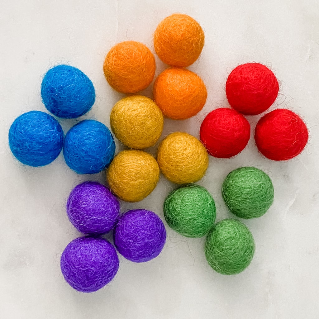 Epic kits explore play imagine create. Rainbow felt balls. Pure wool made in Nepal Fair Trade. Small world play, sensory play. Toddler play ideas. Natural eco-friendly play ideas. Sensory play kits. Sensory play ideas.